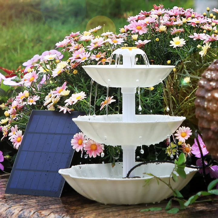 AISITIN DIY Deko Brunnen,Vogeltränke Sets mit 3,5W Solar Springbrunnen, 3 Stufige Vogelfütterer für