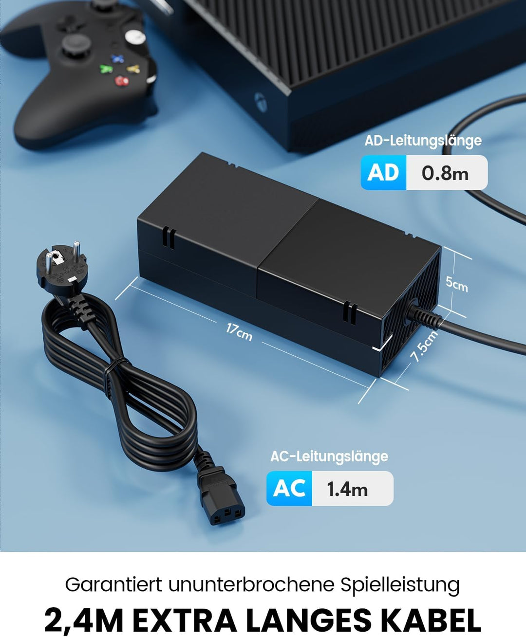 220W Netzteil Ladekabel für Xbox One Konsole, 100-240V AC Adapter Ersatz mit EU-Stecker, Stromversor