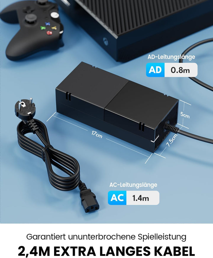 220W Netzteil Ladekabel für Xbox One Konsole, 100-240V AC Adapter Ersatz mit EU-Stecker, Stromversor