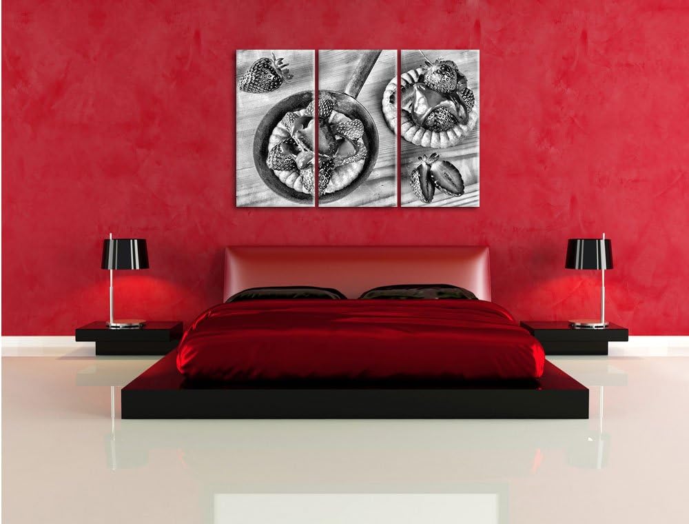 Pixxprint Süsse Erdbeertörtchen als Leinwandbild/Grösse: 3 Teilig (120x80) cm/Wandbild/Kunstdruck/fe