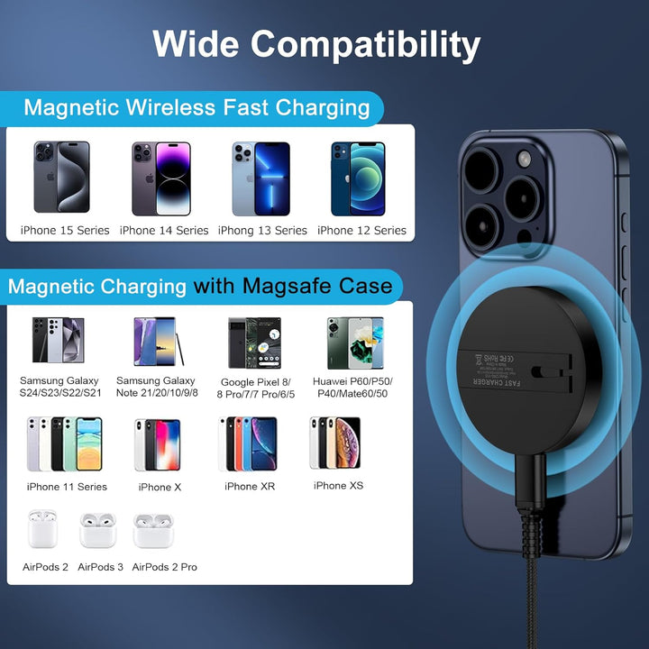 Magnetisches Wireless Charger, 15W Magsafe Kabelloses Ladegerät für iPhone 17/16/15/14/13/12, Indukt