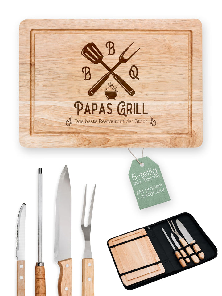 Grillset mit Messer im Messerset, Grillen Geschenk, Grill Accessories, Grillbrett, Geschenke für Män