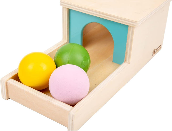Adena Montessori Objektpermanenz Box mit Tablett, DREI Bällen, Montessori-Spielzeug für Babys ab 6–1