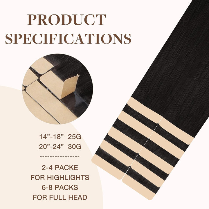 GOO GOO Tape in Extensions Echthaar, Tape Extensions Echthaar, 35cm 25g 10pcs, Extensions Echthaar,