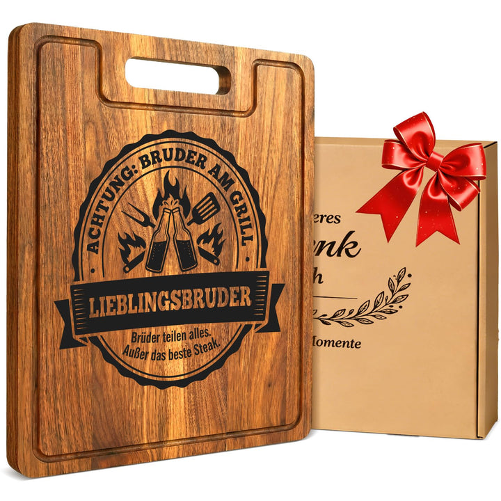 Geschenk für Bruder, XXL Akazienholz Schneidebrett mit Gravur Spruch | Geburtstagsgeschenk für Männe