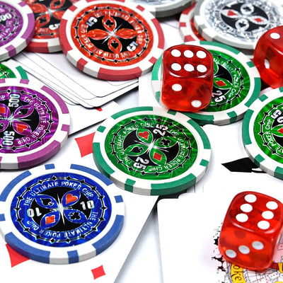 AufuN Pokerset mit 500 hochwertigen Chips Laser Pokerchips Poker inkl. 2X Pokerdecks, 5X Würfel, 1x