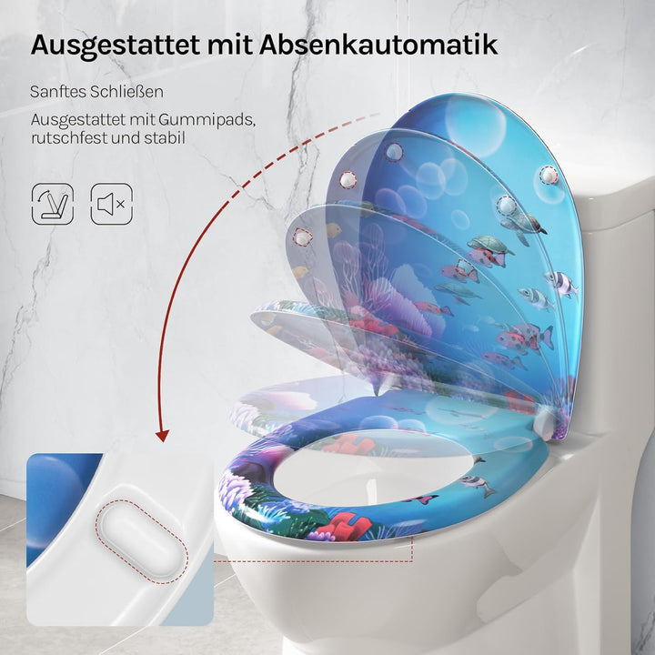 WOLTU WC Sitz mit Absenkautomatik,Toilettensitz Motiv,Klodeckel mit Quick-Release-Funktion und Antib