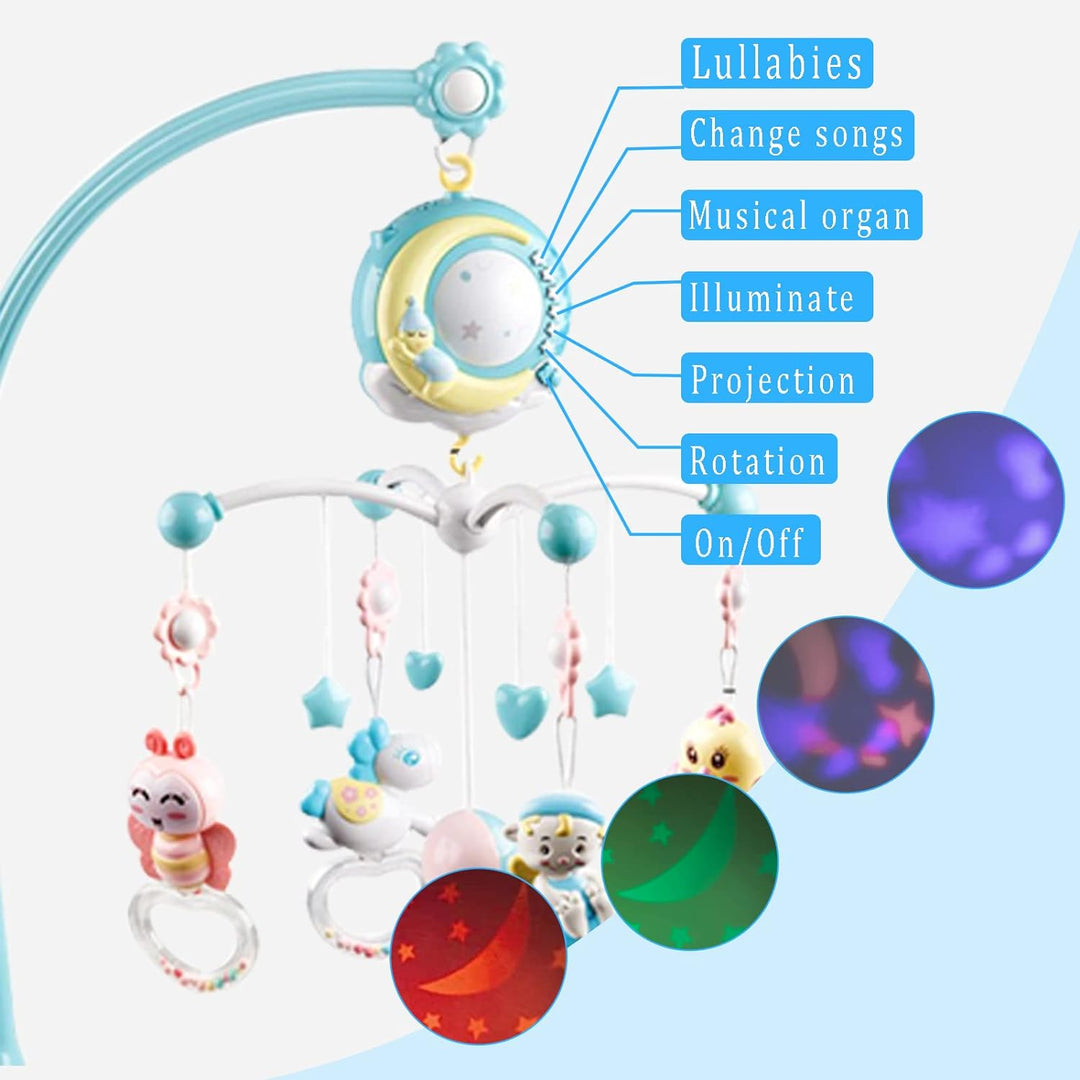 Coriver Mobile Baby, 360 ° Drehbares Mobile Babybett mit Musik Licht Projektor und Fernbedienung Spi