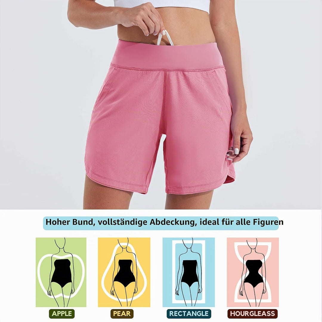 WILLIT Badeshorts Damen Badehose Schwimmen Boardshorts Schnelltrocknend Sommer Bikini Shorts High Wa