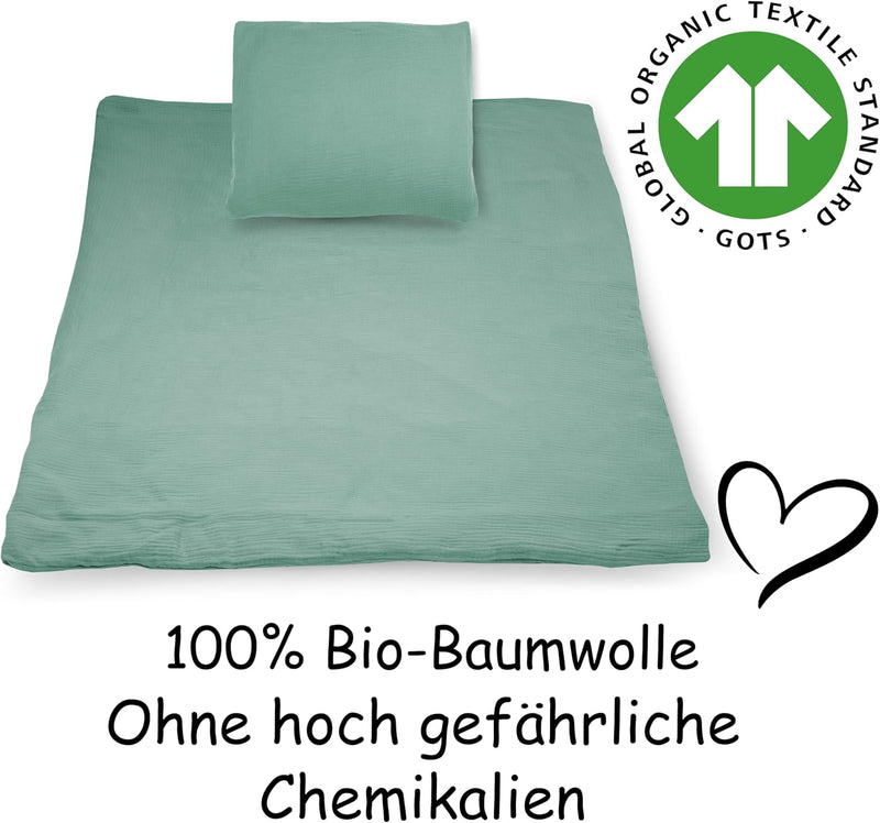 PinkZebra Baby Musselin - Bettwäsche 80 x 80 cm + 35 x 40 cm, Kinderbettwäsche aus ohne GMO 100% Bio