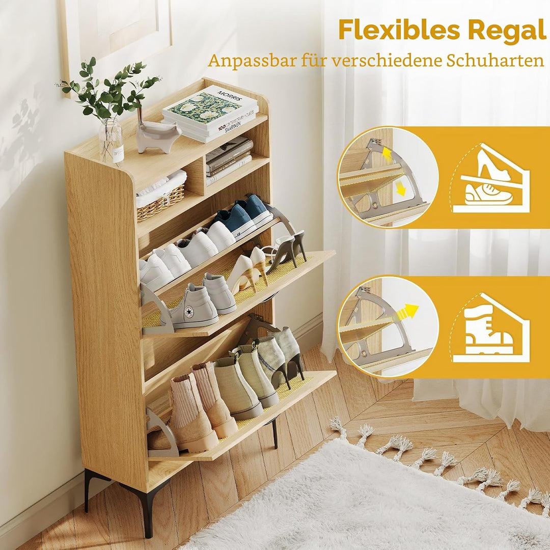 Dripex Schuhschrank, Schuhkipper mit 2 Flip-Schubladen,Schuhregal schmal mit Metallfüssen, verstellb