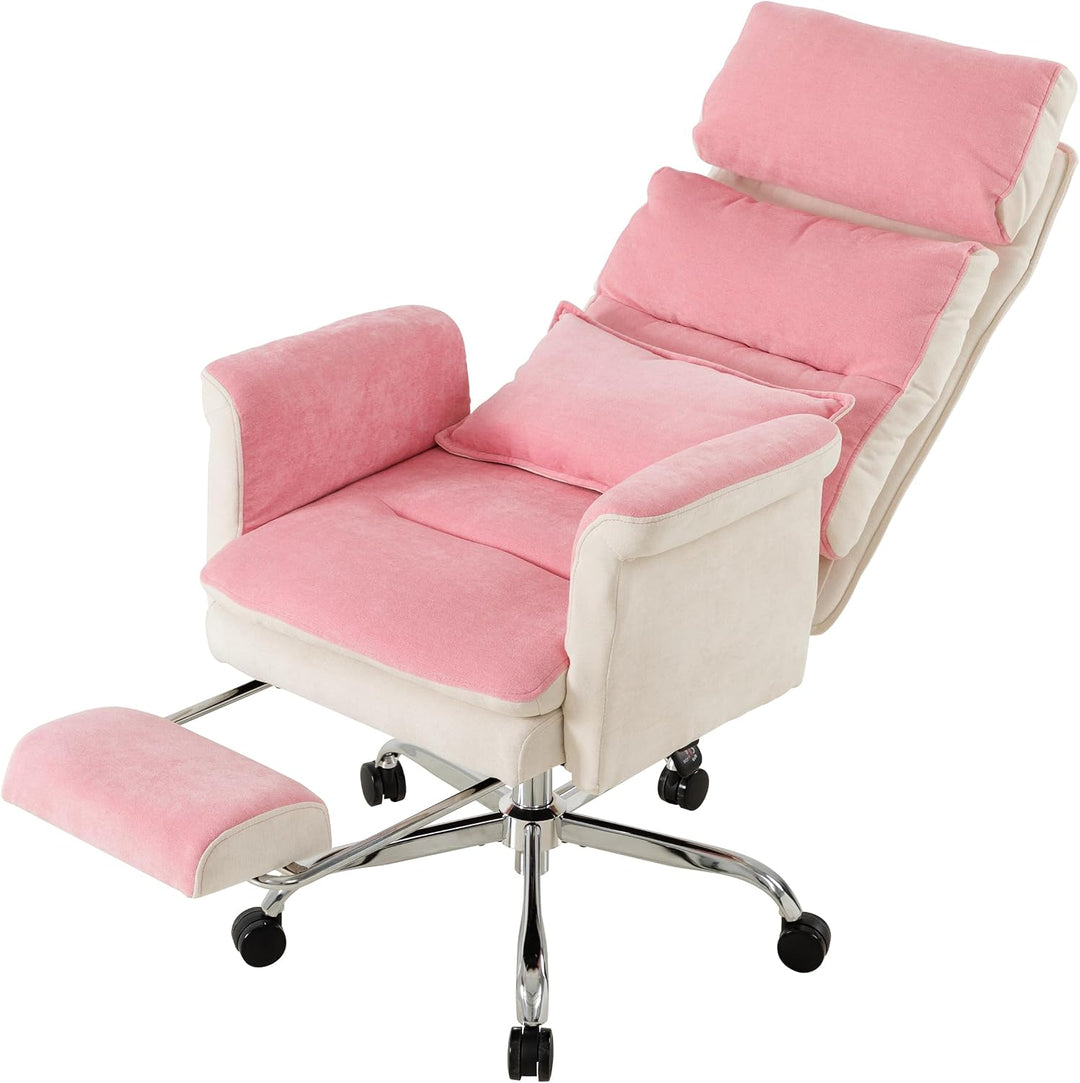 UEV Bürostuhl Ergonomisch mit Fussstütze bis 226kg,Drehstuhl,Rosa | klappbare Armlehnen,Dicker Sitzp