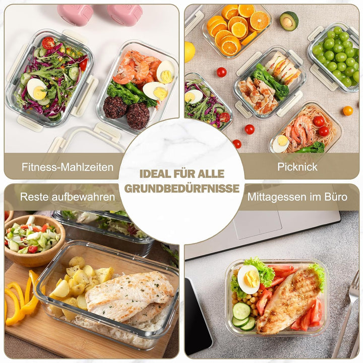YASHE Glasbehälter mit Deckel, 10 Teile Stapelbar &amp; Luftdicht Meal Prep Boxen Glas für Spülmaschine,