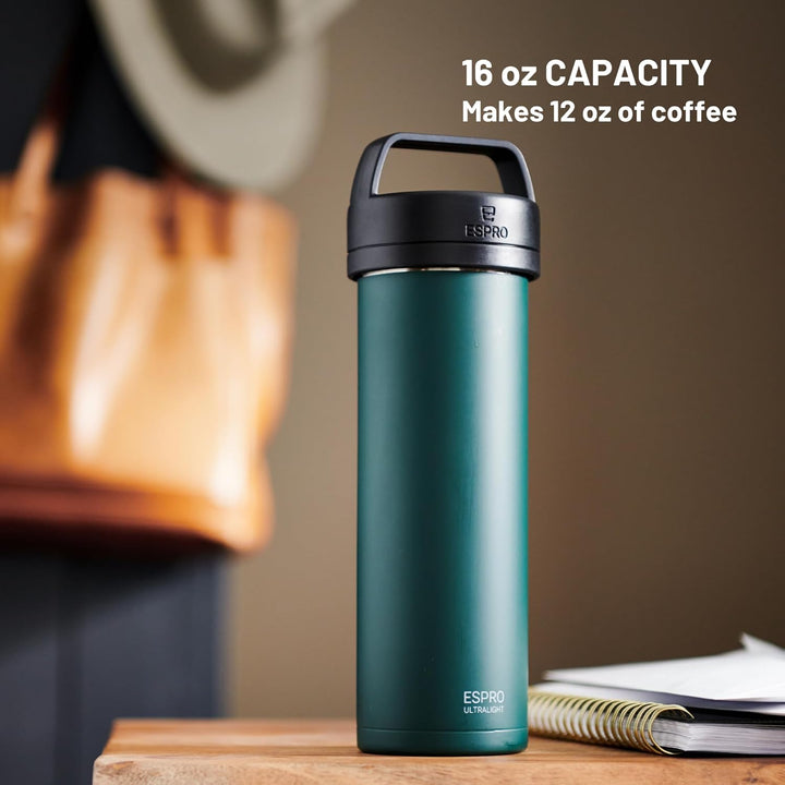 ESPRO Reise French Press Ultralight Mini Coffee Maker mit Thermo-Funktion, 475ml, grün Grün ESPRO Re