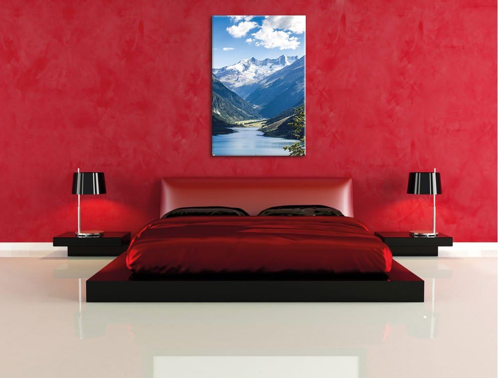 Pixxprint See an Bergen, Format: 100x70 auf Leinwand, XXL riesige Bilder fertig gerahmt mit Keilrahm