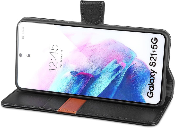 LENSUN Echtleder Hülle für Samsung Galaxy S21 Plus, Handyhülle [Echtes Leder] [Magnetverschluss] [RF