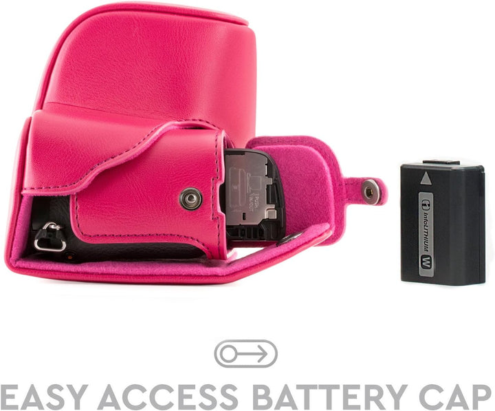 MegaGear Sony Alpha A6300, A6000 (16-50 mm) Ever Ready Leder Kamera-Case mit Trageriemen und Batteri
