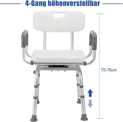 Randaco Duschhocker 360°Drehbar mit Rückenlehne und Armlehne,Höhenverstellbar 70-78cm,Rutschfester D