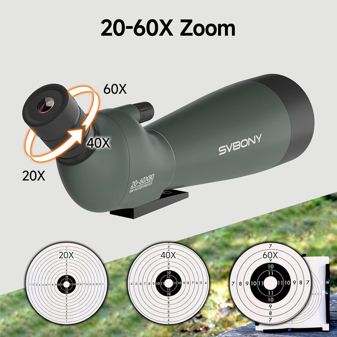 Svbony SV28 Spektiv mit Stativ 20-60x80, Spektiv Vogelbeobachtung Handy Adapter, BAK4 Prisma P65 Was