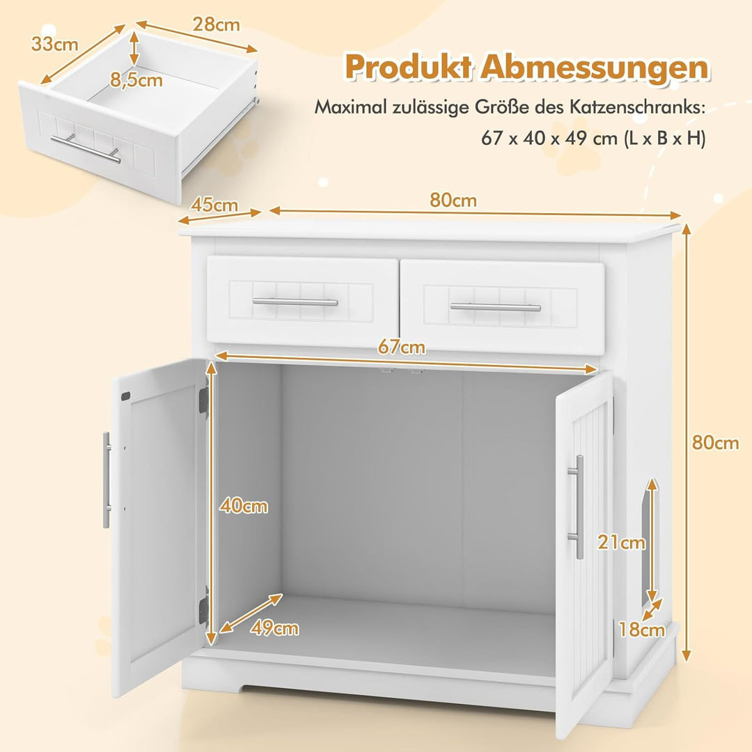 COSTWAY Katzenschrank für Katzentoilette, Katzenklo Schrank mit 2 Schubladen, 2 Türen & Eingang, Kat
