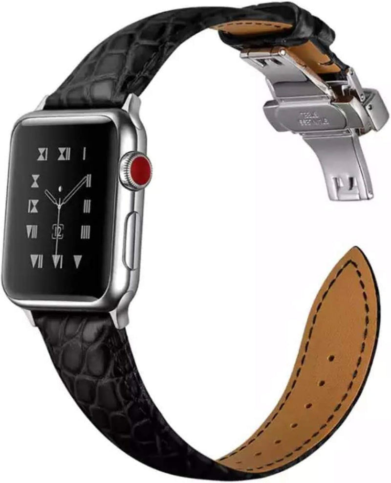 MUENShop Krokodil Armband Kompatibel mit Apple Watch 38mm/40mm Original Alligator Leder Ersatzband B