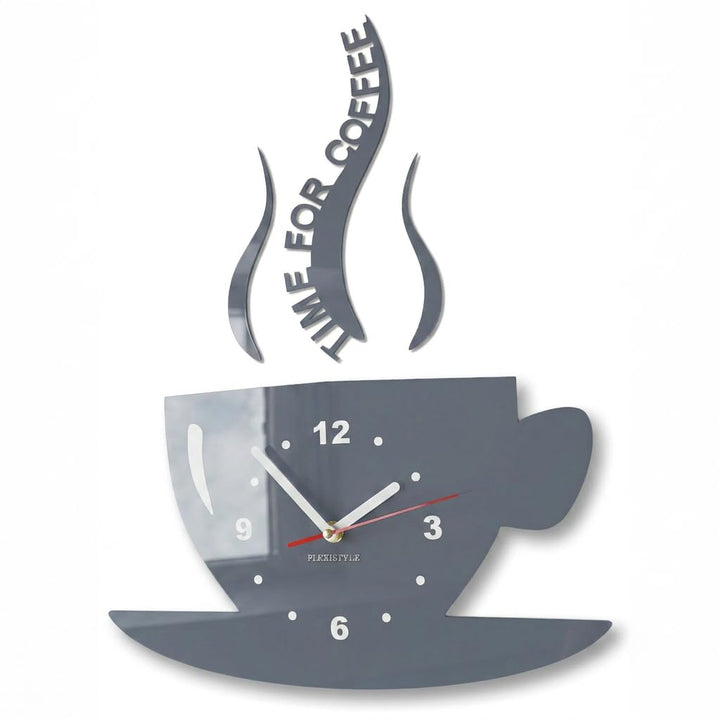 FLEXISTYLE Tasse Time for Coffee (Zeit für Kaffee) Moderne Küche Wanduhr grau, 3D römisch, wanduhr d