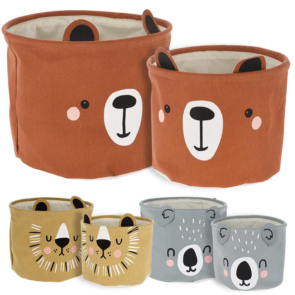 Murago - 2er Set Braun - Bär Aufbewahrungskorb Wäschekorb Beutel Sack Tasche für Spielzeug Kinderzim
