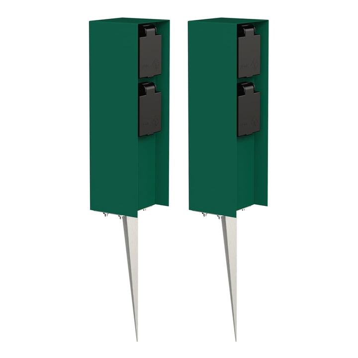 ledscom.de Gartensteckdose POMI mit Erdspiess, Outdoor, IP44, 2-fach, grün, eckig, 23cm, 2 Stk. 2 St