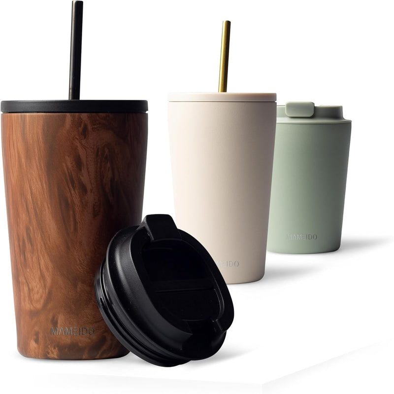 MAMEIDO Thermobecher mit Strohhalm 470ml & 700ml - Trinkbecher mit Deckel und Strohhalm aus Edelstah