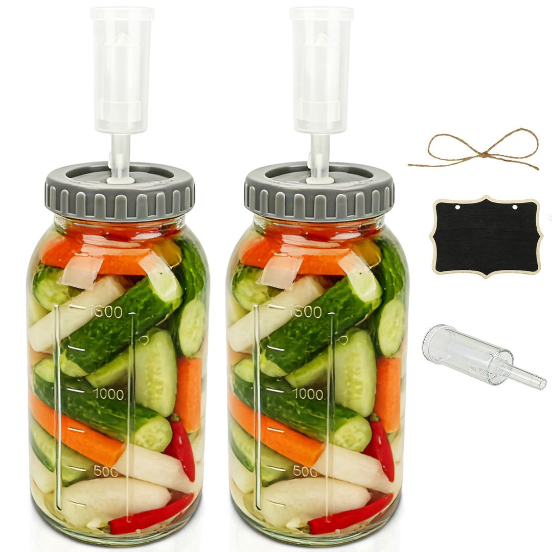 2 Stück Fermentierglas 2L, Fermentationsglas mit Gärventi, Breiter Mund Kimchi Behälter, Fermentatio