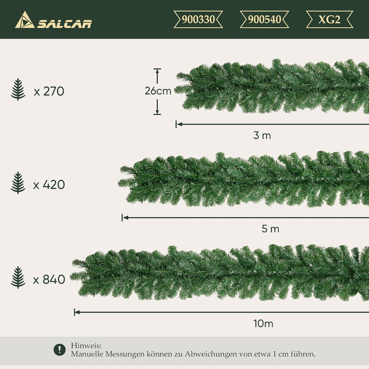 SALCAR Weihnachtsgirlande 3m – Künstliche Tannengirlande für Innen &amp; Aussen, Tannenzweiggirlande als