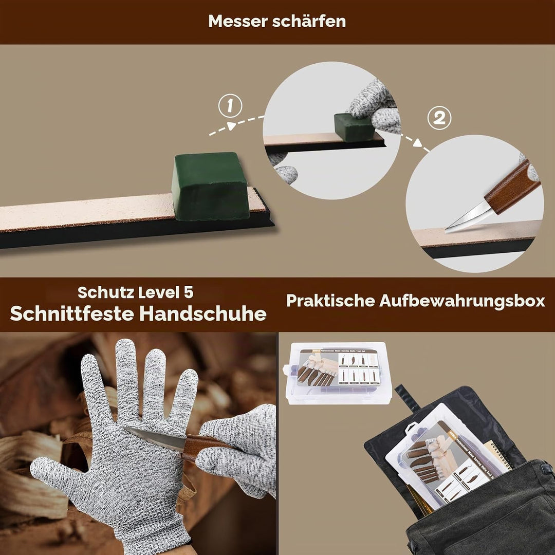 HOMCA Holz Schnitzwerkzeug Set, 23 in 1 Schnitzset mit 7 Schnitzmesser für Kinder&amp;Erwachsene, Holzwe