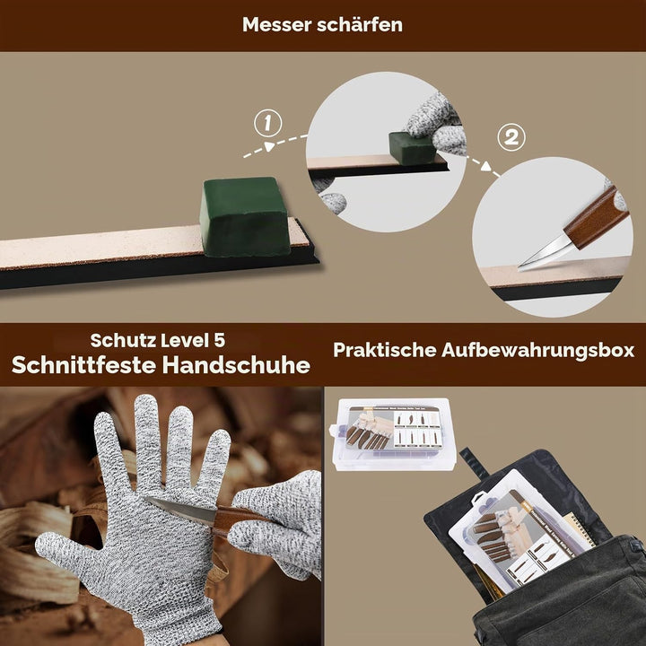 HOMCA Holz Schnitzwerkzeug Set, 23 in 1 Schnitzset mit 7 Schnitzmesser für Kinder&amp;Erwachsene, Holzwe