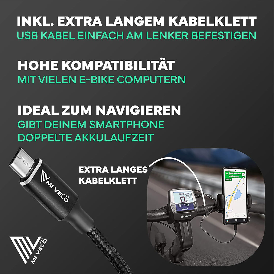 MIVELO E-Bike Ladekabel für Bosch Intuvia, Kiox(ausser 300), Nyon (alt) - Micro USB Kabel für E-Bike