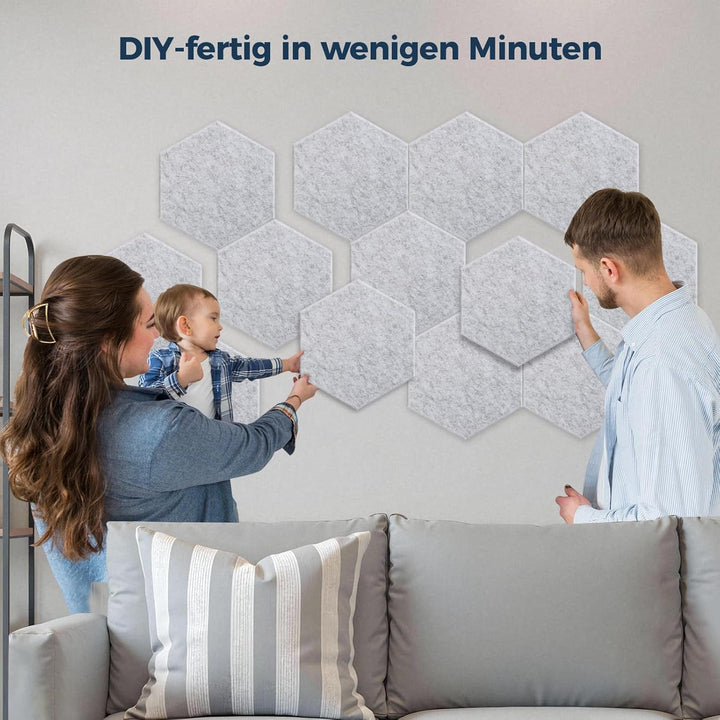 12 Stück Hexagon Akustikplatten Selbstklebend, 30 x 26 x 0,9 cm Hohe Dichte Akustikpaneele, Schallsc