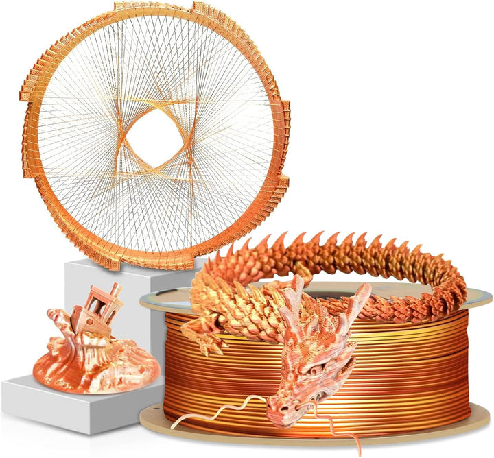 YOUSU Dreifarbiges PLA Filament,3D Drucker Filament 1,75mm(﹢/-0,03mm), Seiden Gold/Silber/Kupfer Dre
