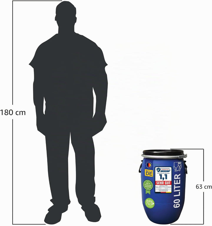 plasteo® 2 Stück: 60 L Weithalsfass mit Spannverschluss | 100% Lebensmittelecht | Universalfass | Fu