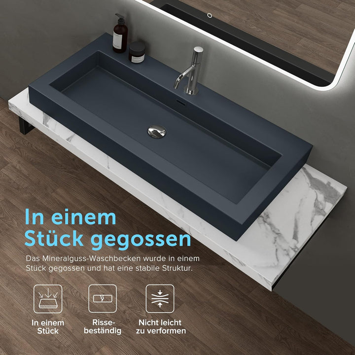 doporro Waschbecken 73x48x10cm Aufsatzwaschbecken matt Anthrazit aus mineralguss Gussmarmor Waschtis
