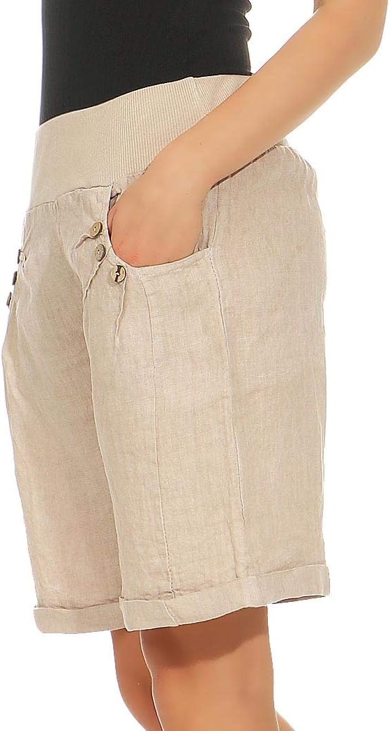 Malito Damen Bermuda aus Leinen | Shorts für den Strand | lässige Kurze Hose | Pants - Hotpants 8024