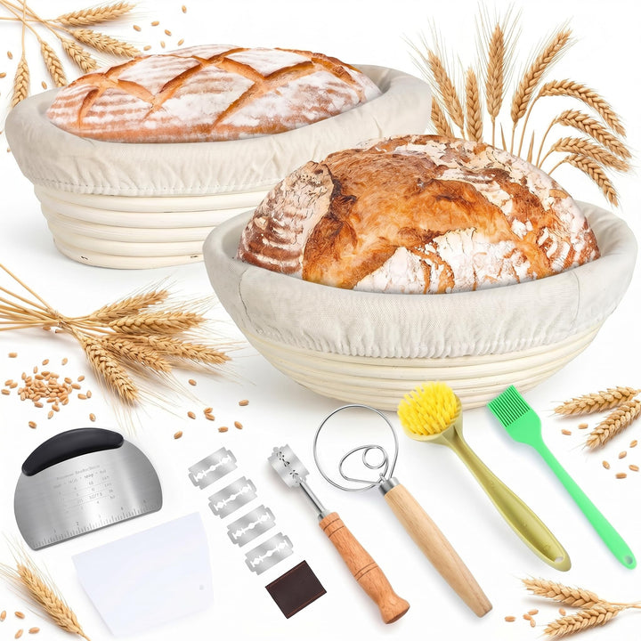 Kobete Brot Gärkorb Set, 23cm Gärkörbchen Rund &amp; 25cm Oval | Gärkörbchen zum Brotbacken aus natürlic