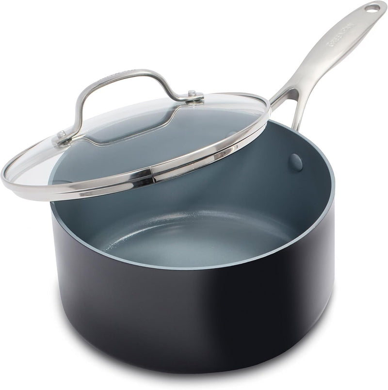 GreenPan Valencia Pro Harteloxierte Gesunde Keramik Antihaft 18 cm / 2 Liter Stielkasserolle mit Dec