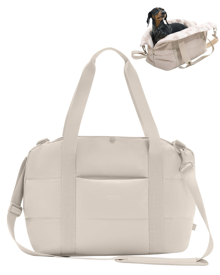 Larkson Hundetragetasche Beige - Frida - Aufklappbare Hundetasche für Kleine Hunde bis 8kg - Transpo