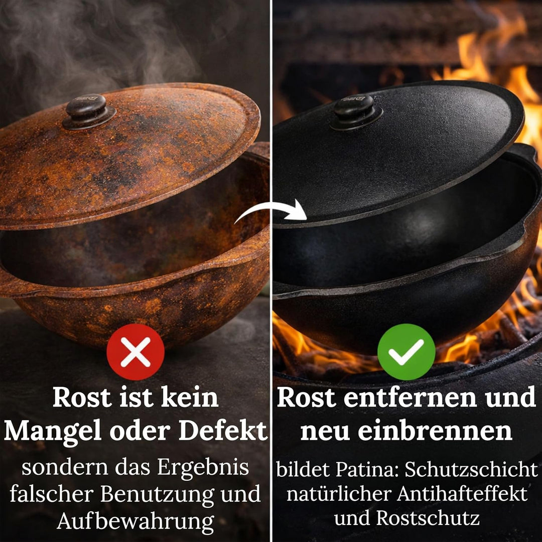 Kazan aus Gusseisen 16 L mit Aluminium Deckel - Original usbekischer Kasan Namangan Schwenktopf Uzbe