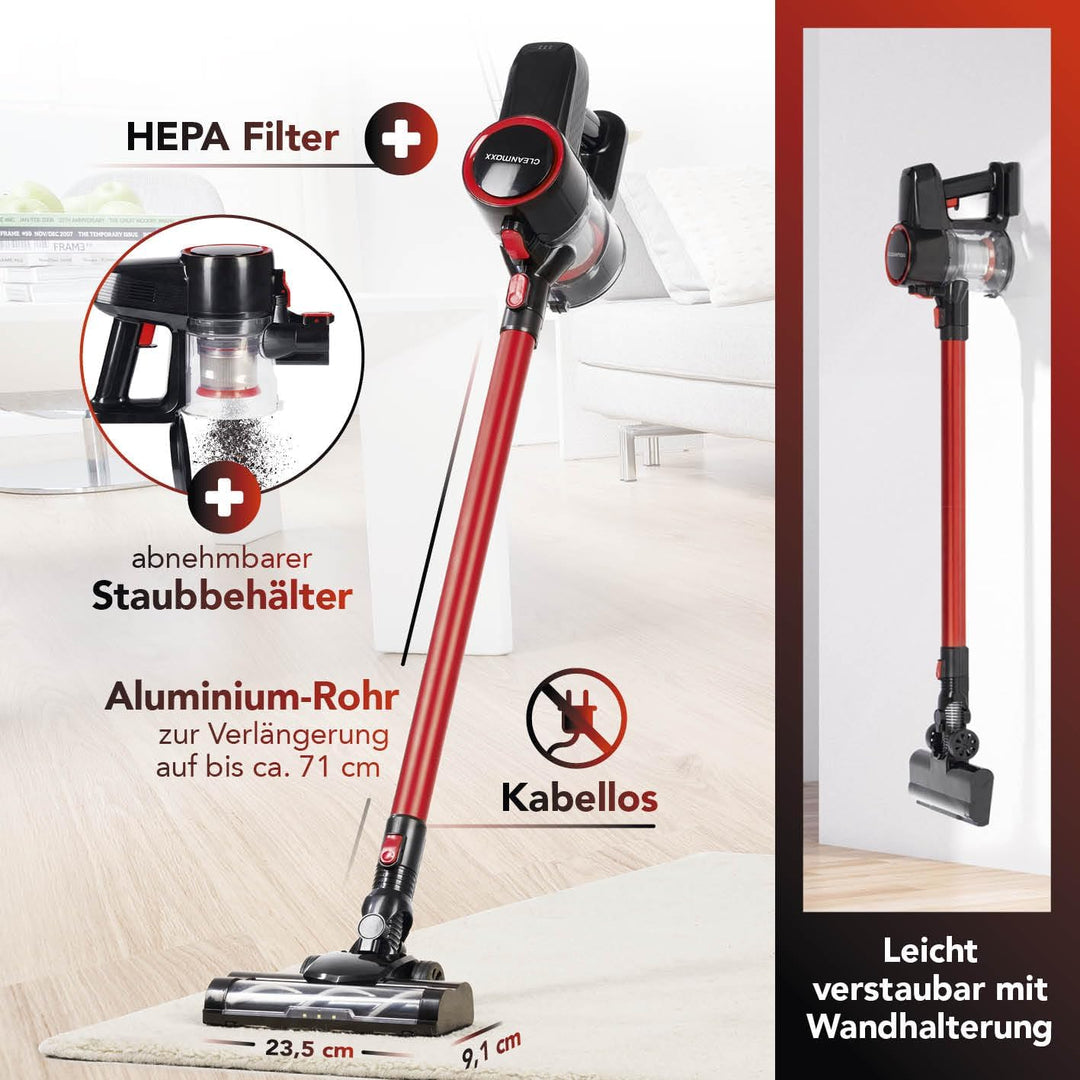 CLEANmaxx kabelloser Akku-Zyklon-Staubsauger | Leistungsstarker Handstaubsauger inkl. 800 ml beutell