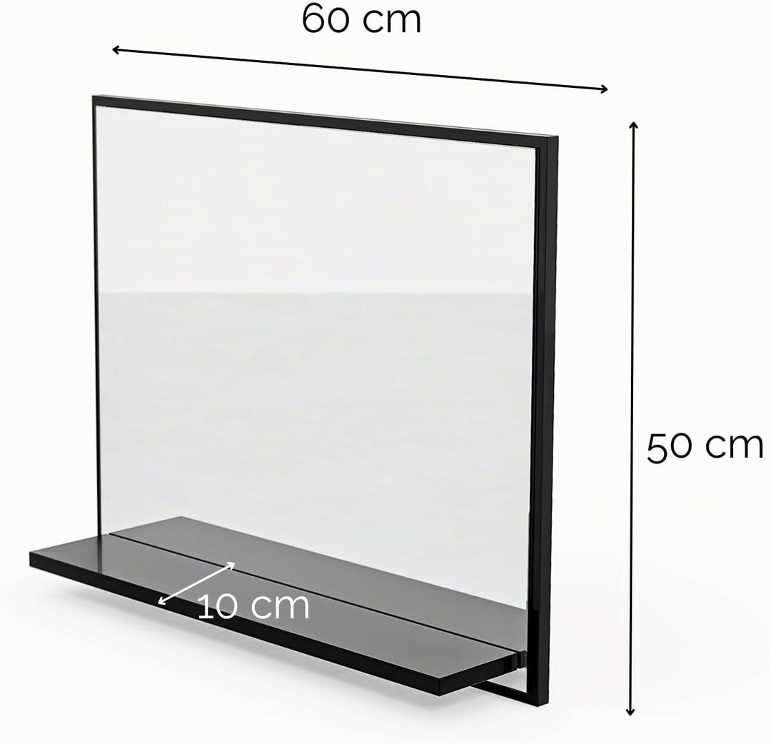 Badspiegel mit Ablage Schwarz - H:50 x B: 60 cm - Bathroom Mirror – Wandspiegel mit Regal – Badezimm