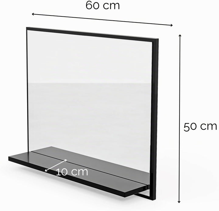 Badspiegel mit Ablage Schwarz - H:50 x B: 60 cm - Bathroom Mirror – Wandspiegel mit Regal – Badezimm