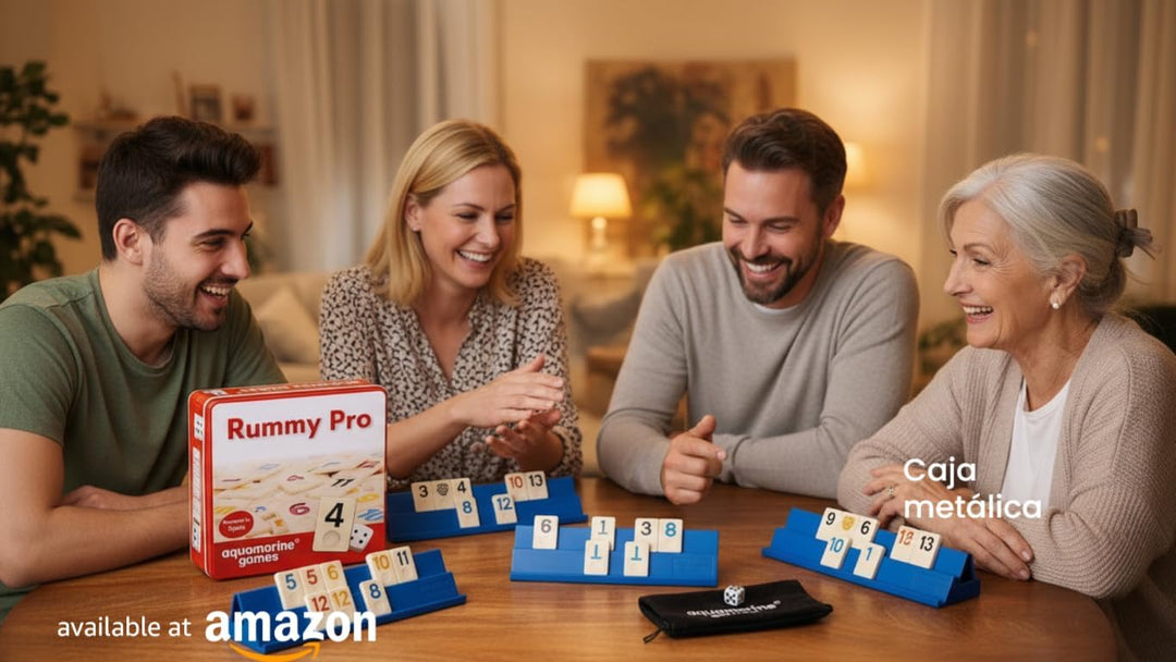Aquamarine Games Rummy Pro, klassisches Brettspiel mit Harz-Chips, enthält 4 Notenständer und Tasche