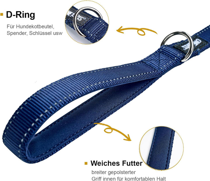 OneTigris doppel-Hundeleine mit reflektierenden Streifen M(182cm) Blau, M(182cm) Blau