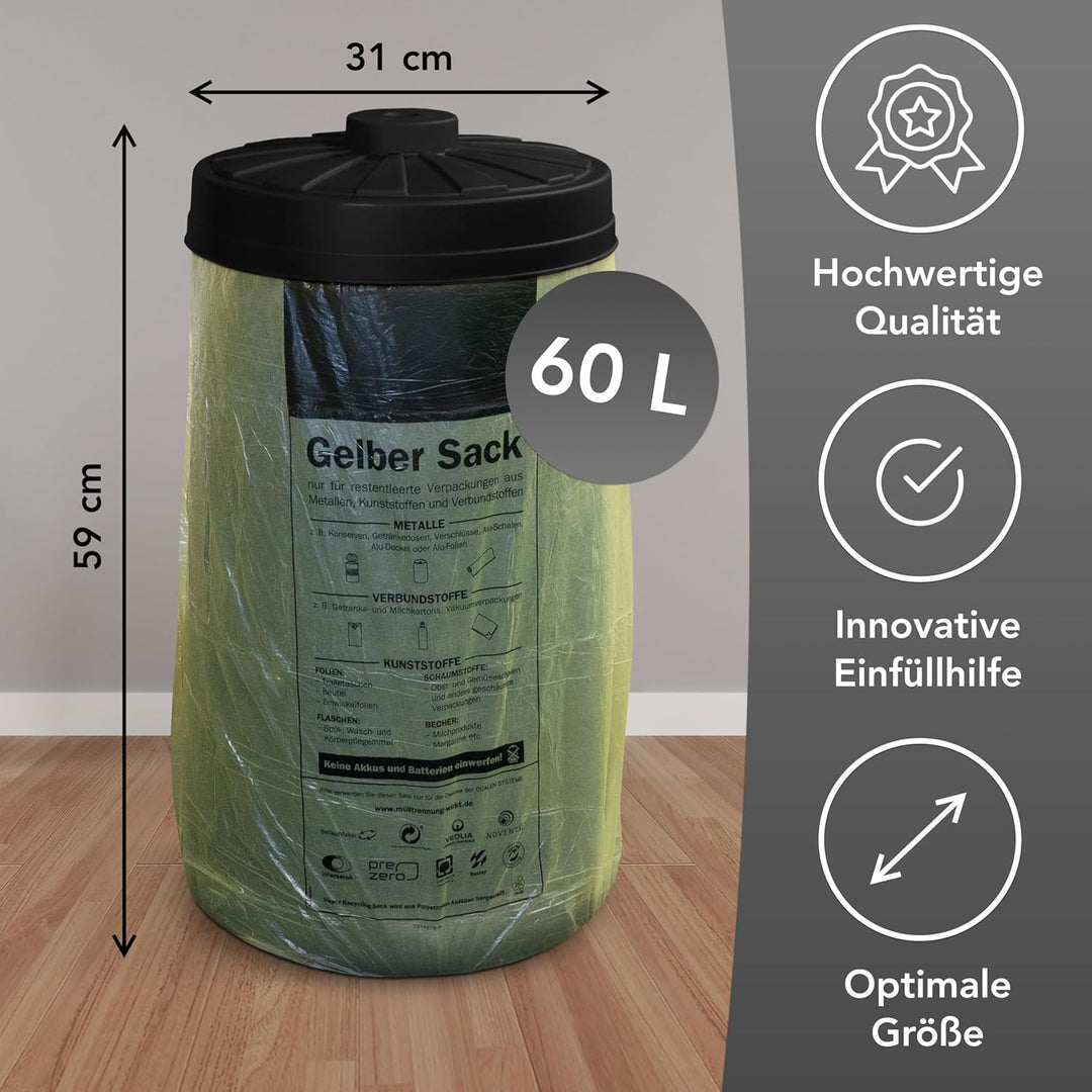 Sacktonne schwarz mit schwarzem Deckel für Gelben Sack Mülleimer Müllsackständer