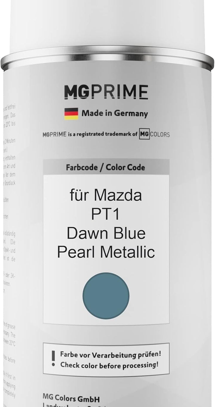 MG PRIME Autolack Sprühdosen Set für Mazda PT1 Dawn Blue Pearl Metallic Basislack Klarlack Spraydose